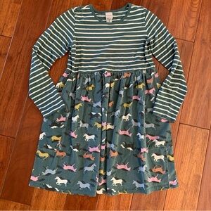 Hanna Andersson Green Striped Long Sleeve Dress Size 12 EU 150 Unicorns Horses